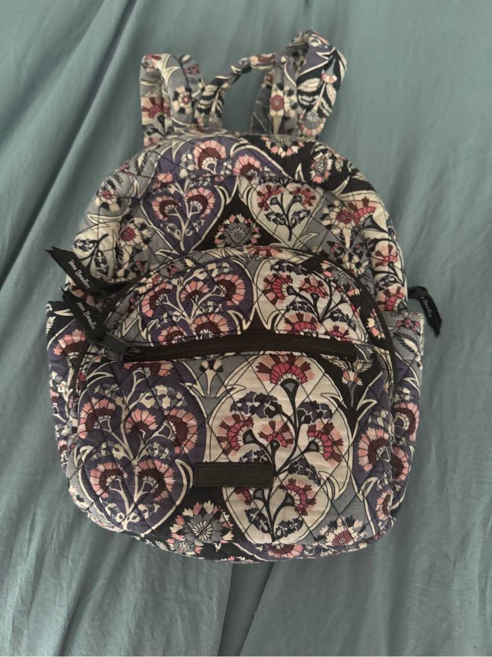 Vera Bradley Quilted Floral Backpack in Navy, Pink & Cream